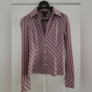 Express Women’s Pink Multi-Striped Button-Down Shirt